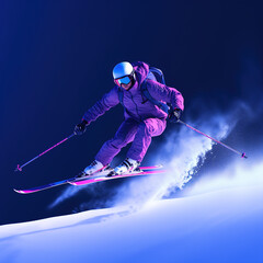Skier on snow. Pink to Blue gradient