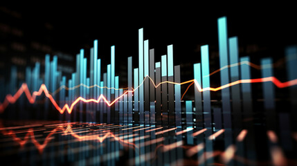 Abstract financial graph with candlestick chart in stock market on dark background