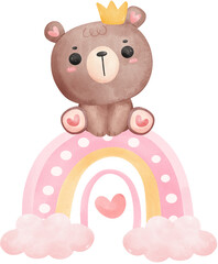 Baby shower bear, Cute teddy bear girl on rainbow