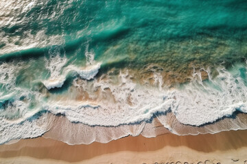 Fototapeta na wymiar Aerial view of beautiful tropical beach with turquoise ocean waves generative ai
