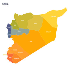 Syria political map of administrative divisions - governorates. Colorful spectrum political map with labels and country name. - obrazy, fototapety, plakaty