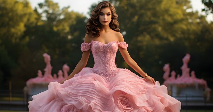 Quinceanera young girl with frock Generative AI
