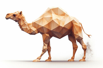Low poly camel isolated on a white background. 3d rendering. generative ai
