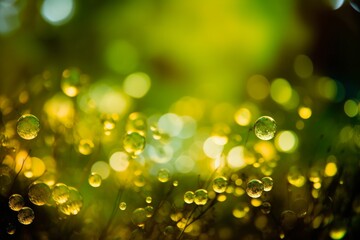 Fototapeta premium Water droplets glistening on blades of grass