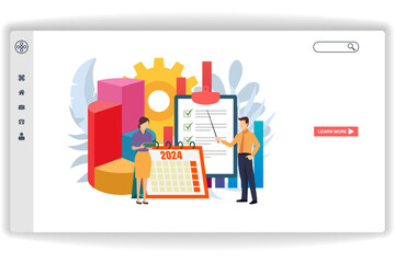 woman holding documents. website page Business statistic. Modern flat design concept of web page design for website and mobile website