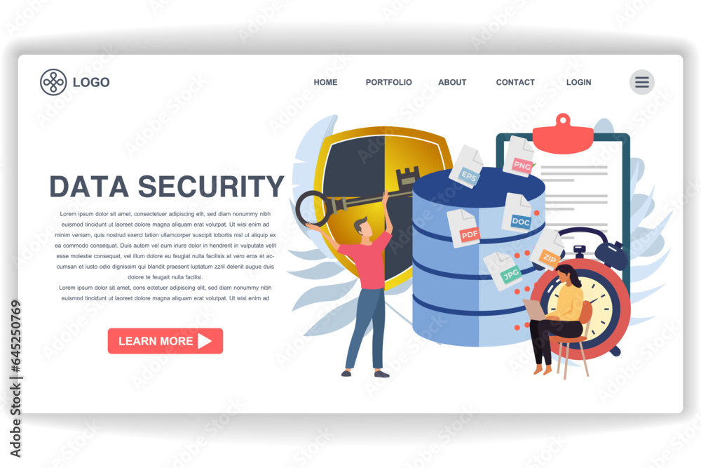 Wall mural a man holding the key. website page data security. modern flat design concept of web page design for
