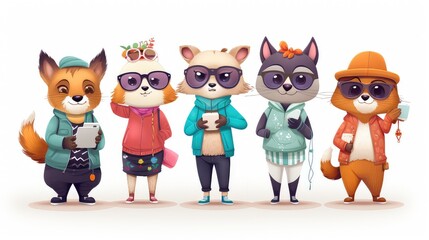 Emoticons express various emotions. Variety of appearance, cute, animal, cartoon  AI generative technology