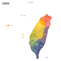Taiwan political map of administrative divisions - provinces and special municipalities. Colorful spectrum political map with labels and country name.