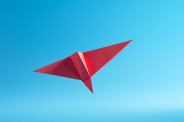 Red paper plane on blue background symbolizing change, discovery, and innovation. Generative AI