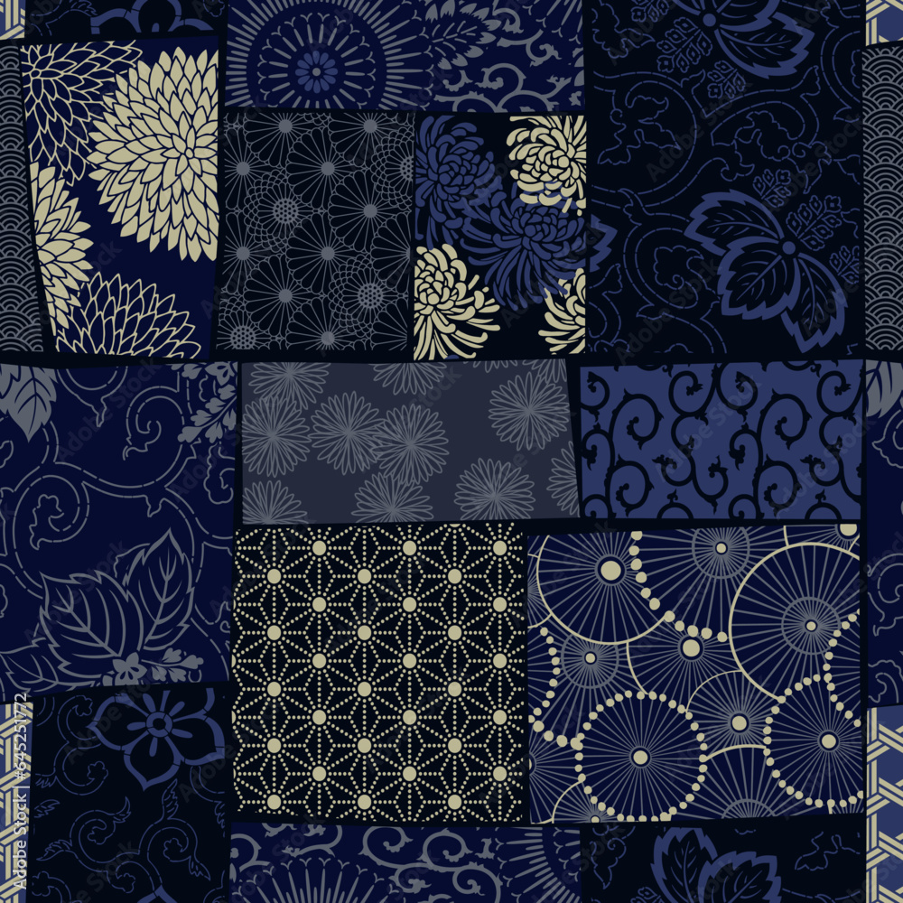 Wall mural Traditional  Japanese fabric patchwork wallpaper vintage vector seamless  pattern