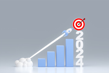 2024 new year. reactive rapid growth of economic indicators in 2024. Growth chart and goal achievement. economic and financial growth in 2024. 3d illustration