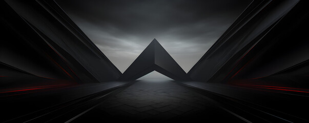 fond noir abstrait géométrique et symétrique - format panoramique - obrazy, fototapety, plakaty