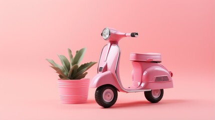 pink motorcycle isolated on pink background - obrazy, fototapety, plakaty