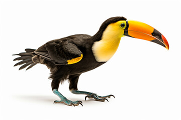 a black and yellow bird with a bright beak
