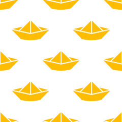 Seamless pattern with yellow origami boat