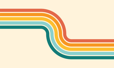 Retro minimalist abstract wall art stripes rainbow groovy. Retro aesthetic groovy rainbow poster, wallpaper, background, decoration.