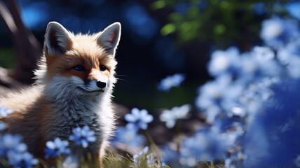 Obraz premium Highly Detailed 16K UHD Image of a Blue to Crimson Scarlet Colored Fox Sitting in a Lush Forest