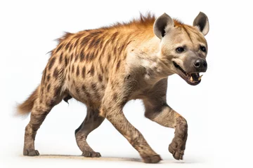 Crédence de cuisine en verre imprimé Hyène a hyena walking across a white surface