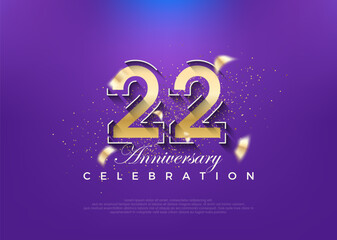 Fototapeta na wymiar Gold number 22nd anniversary. premium vector design. Premium vector for poster, banner, celebration greeting.