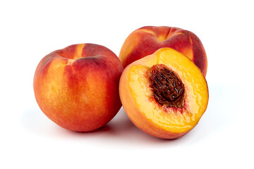 Fresh peaches, isolated on white background.