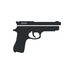 Pistol gun icon in flat style. Firearm symbol vector illustration on isolated background. Rifle ammo sign business concept.