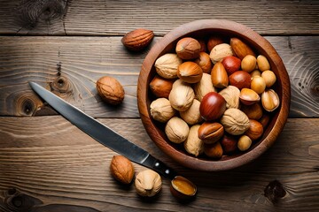 hazelnuts in a wooden bowl