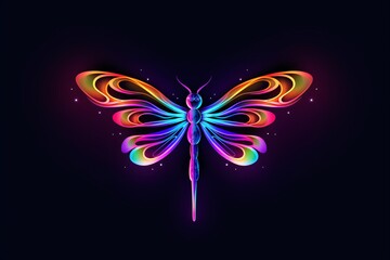 Graphic neon icon for a dragonfly
