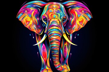 Colorful neon illustration of an elephant