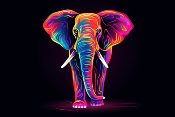 Colorful neon illustration of an elephant