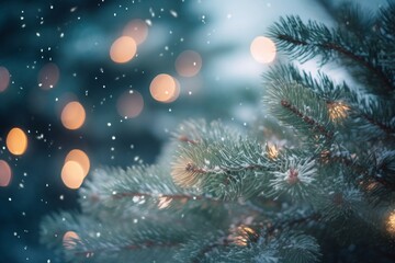 Fototapeta na wymiar A beautifully lit Christmas tree up close