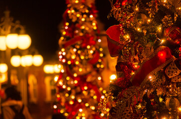夜のクリスマスイルミネーション、クリスマスツリー
