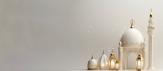 Ramadan celebration illustration template with Arabic lantern with elegant color. copy space. banner  decoration background. 