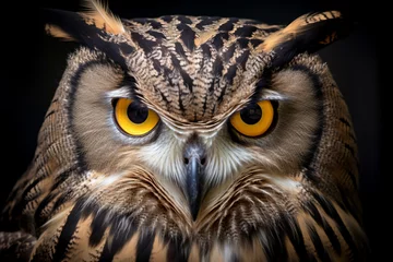 Fotobehang a close up of an owl with yellow eyes © illustrativeinfinity