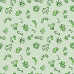 Viruses and Microbes vector Bio Engineering concept green seamless pattern