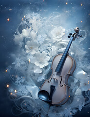 Christmas, New Year, winter banner, poster with violin.