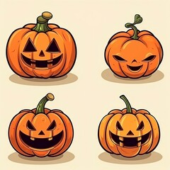 set of halloween pumpkins. Generative AI.