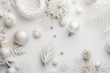 White christmas decorations on a white background