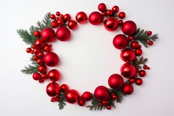A festive Christmas wreath made of red ornaments