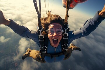 Capturing the thrilling moment of a skydiver in freefall during a parachute jump.'generative AI'