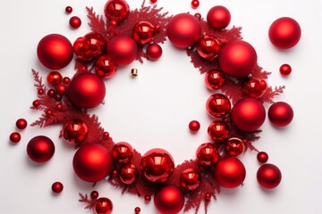 Obraz premium A vibrant circle of red ornaments against a clean white background