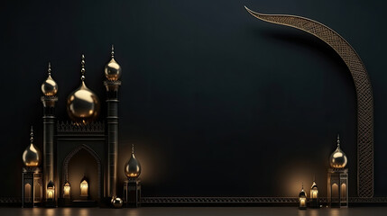 Ramadan celebration illustration template with Arabic lantern. copy space. banner  decoration background. 