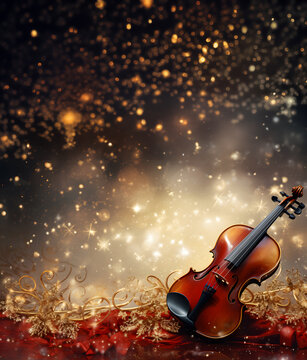 Christmas, New Year, winter banner, poster with violin.