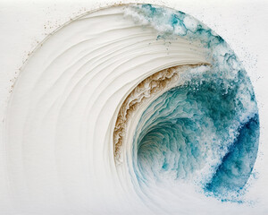 Abstract watercolor big wave for textures. Fresh, cheerful and relaxing summer concept. Positive and healthy tones to background or wallpaper. Generative Ai - 645260903