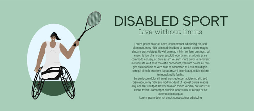 Vector illustration, banner, depicting people with disabilities.A person with disabilities goes in for sports.