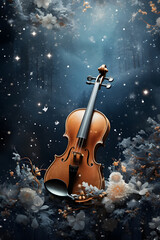 Fototapeta premium Christmas, New Year, winter banner, poster with violin.