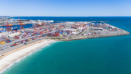 Fototapeta premium Fremantle shipping docks in Perth, Western Australia seen from the sky