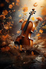 Fototapeta premium Autumn banner, poster with violin.