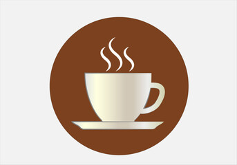 Icono de taza de café caliente en tono porcelana y marrón chocolate