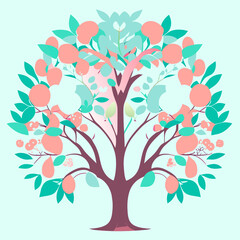 Obraz premium Beautiful art tree with pink flowers and green leaves isolated on white background