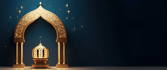 Deurstickers Ramadan celebration illustration template with Arabic lantern. copy space. banner  decoration background.  © gusion